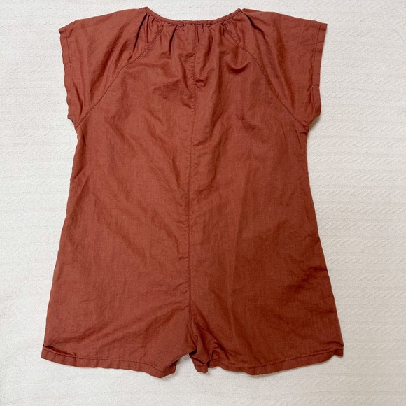 MABO Linen rust blend SS Woven Button Up Romper - sz 10/11 - red/brown one piece - Picture 10 of 13